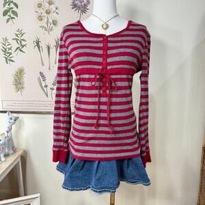 Y2k Long Sleeve Striped Babydoll Top Whimsy Twee Indie Dolly Gloomy Coquette L